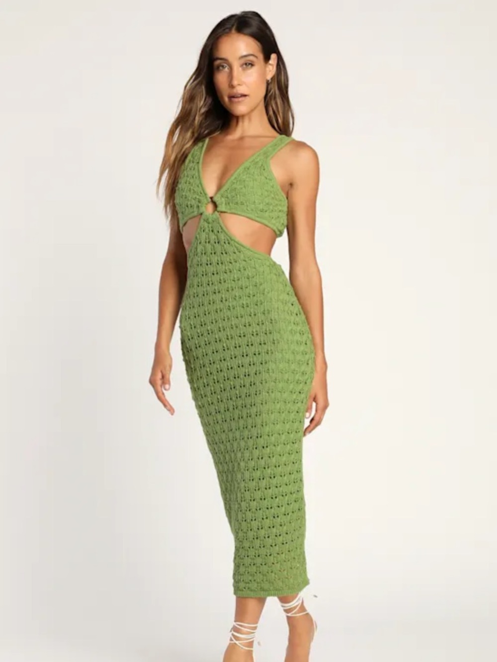 Lulu's Green Crochet Cutout Midi Dress